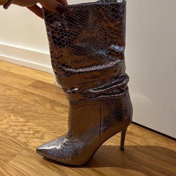 Nine West Metallic silver croc slouchy booties - Picture 2 of 5